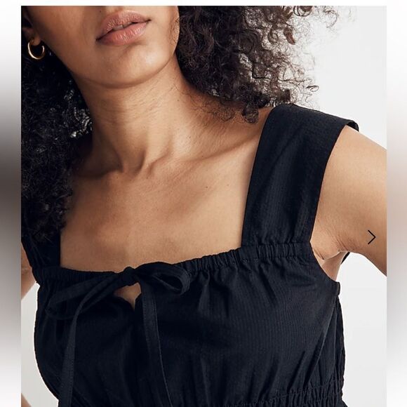 Madewell NWT Smocked Tie-Front Tank Top in black size  14 - Picture 3 of 5